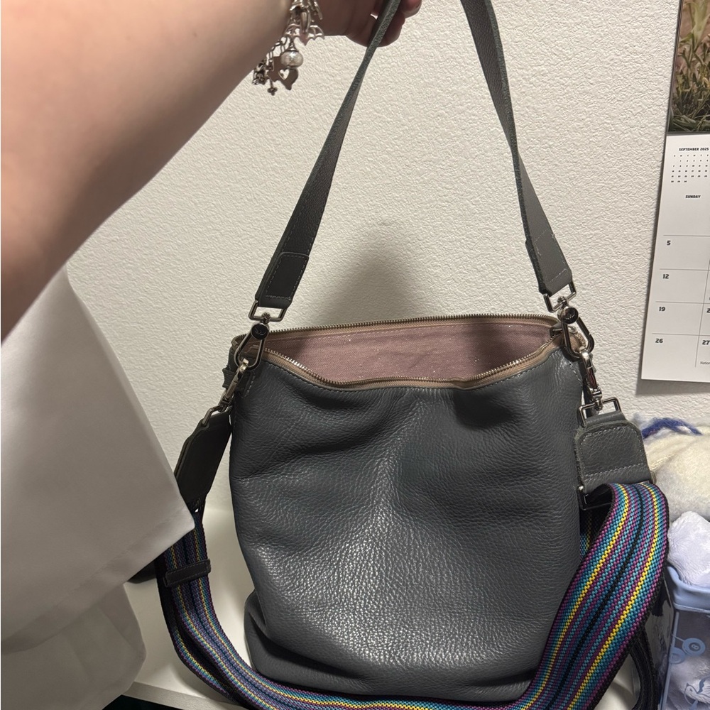 Consuela Gray Shoulder Bag with Multicolor Strap